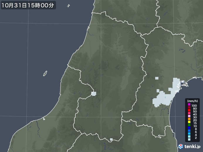 山形県の雨雲レーダー(2020年10月31日)