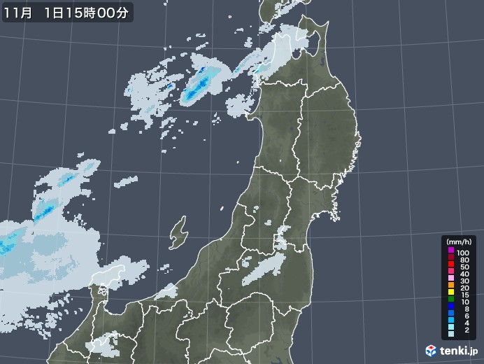 東北地方の雨雲レーダー(2020年11月01日)
