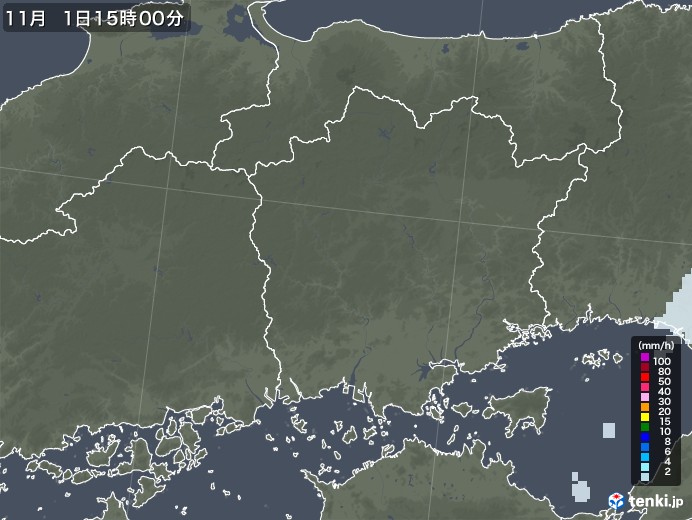 岡山県の雨雲レーダー(2020年11月01日)