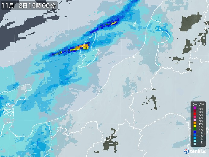 新潟県の雨雲レーダー(2020年11月02日)