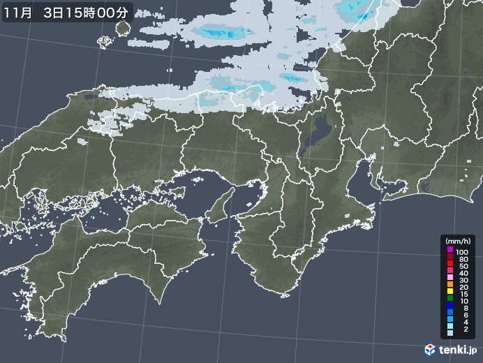 近畿地方の雨雲レーダー(2020年11月03日)