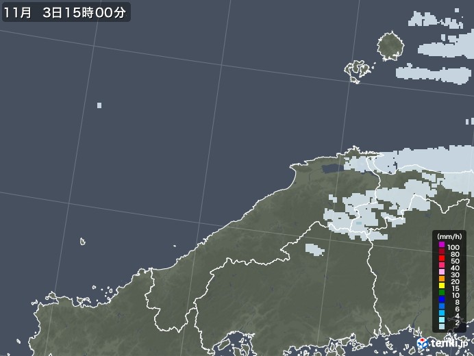 島根県の雨雲レーダー(2020年11月03日)