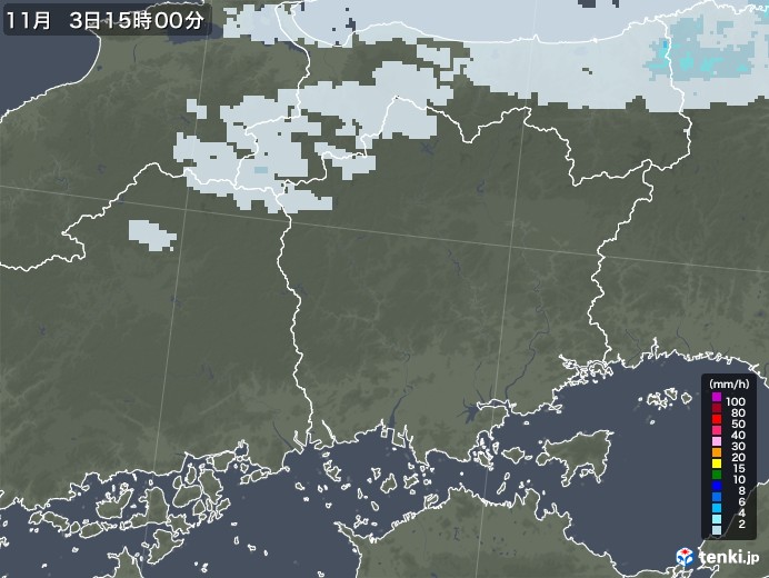 岡山県の雨雲レーダー(2020年11月03日)