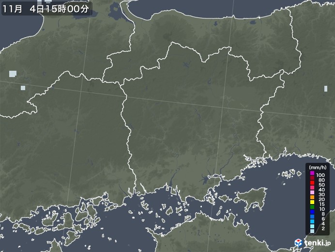 岡山県の雨雲レーダー(2020年11月04日)