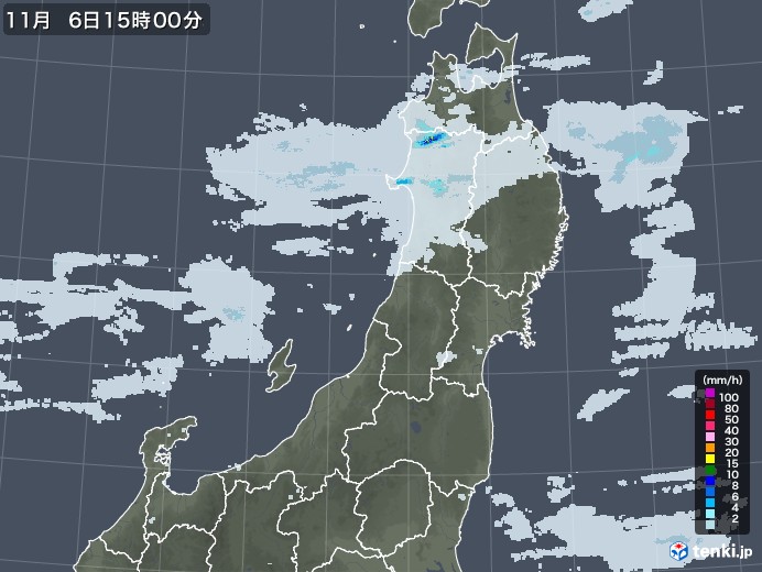東北地方の雨雲レーダー(2020年11月06日)