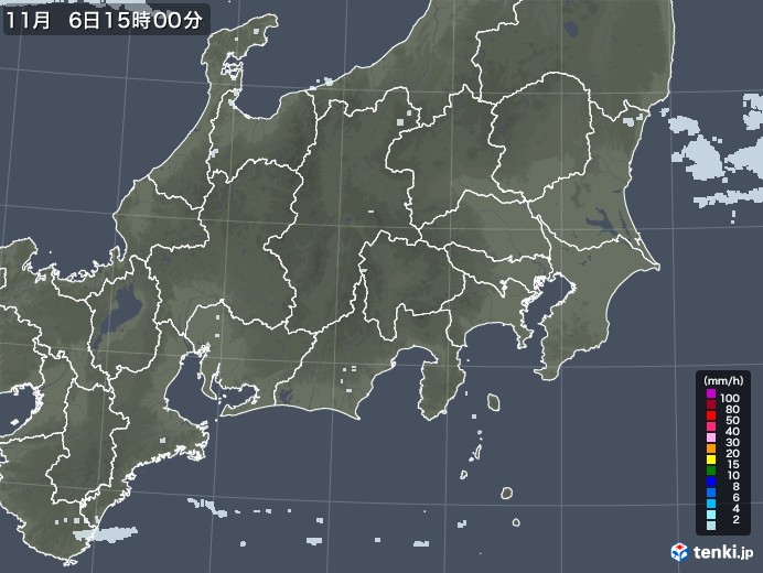 関東・甲信地方の雨雲レーダー(2020年11月06日)