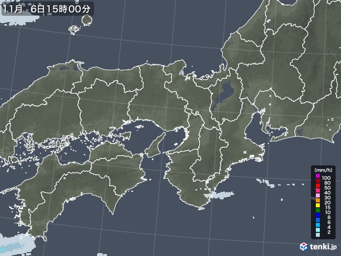 近畿地方の雨雲レーダー(2020年11月06日)