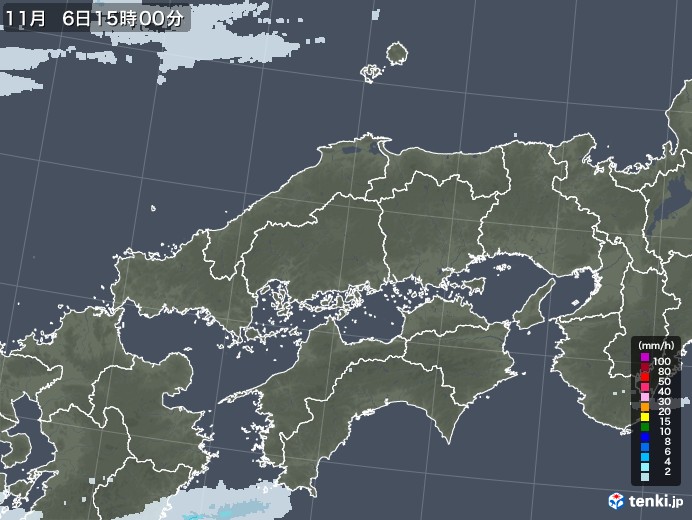 中国地方の雨雲レーダー(2020年11月06日)