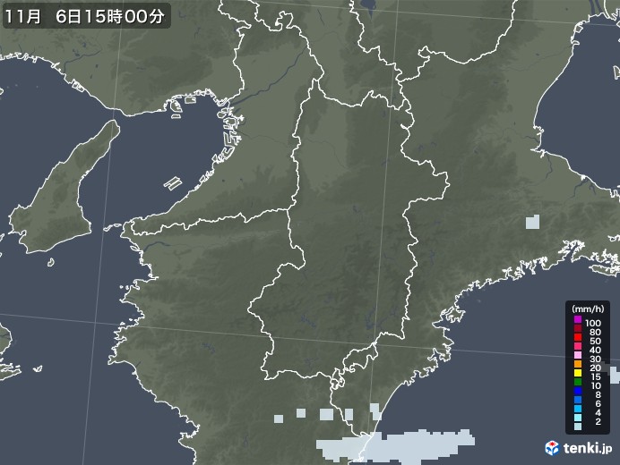 奈良県の雨雲レーダー(2020年11月06日)