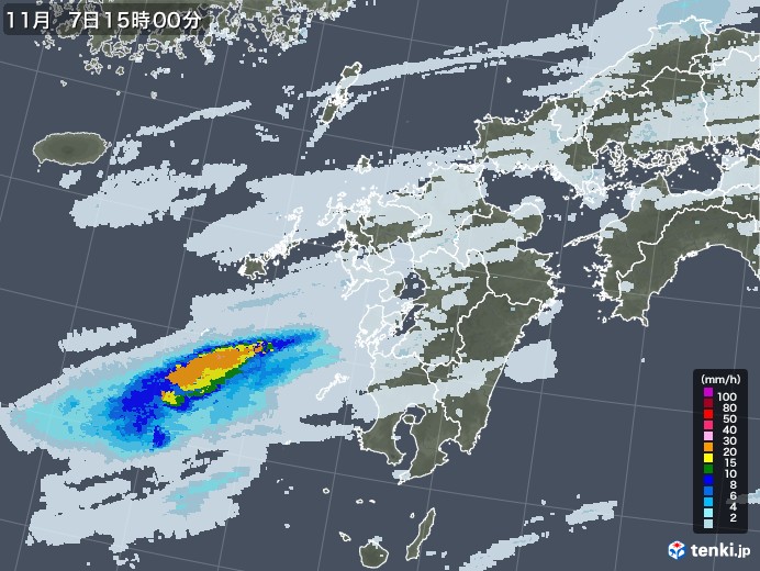 九州地方の雨雲レーダー(2020年11月07日)