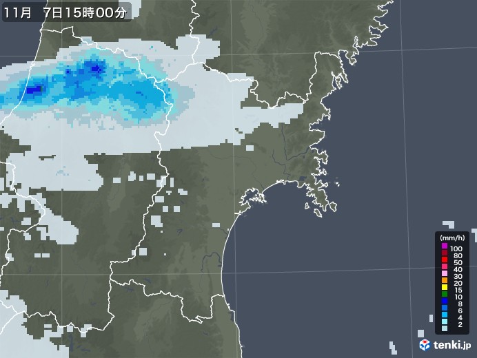 宮城県の雨雲レーダー(2020年11月07日)