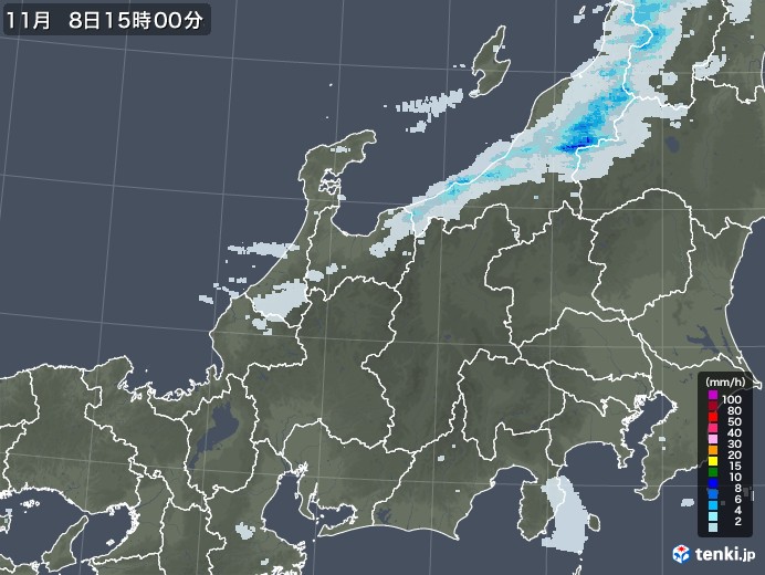 北陸地方の雨雲レーダー(2020年11月08日)