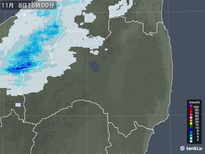 福島県の雨雲レーダー(2020年11月08日)