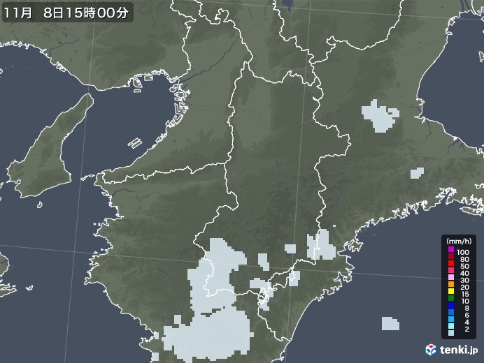 奈良県の雨雲レーダー(2020年11月08日)