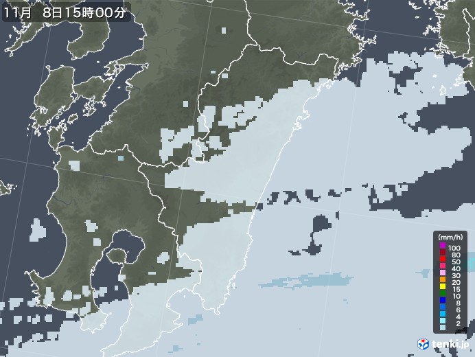 宮崎県の雨雲レーダー(2020年11月08日)