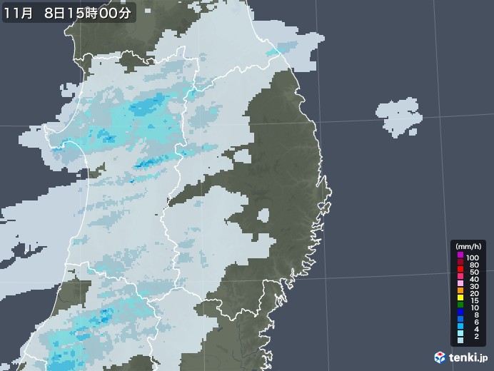 岩手県の雨雲レーダー(2020年11月08日)