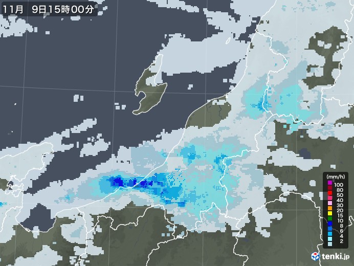 新潟県の雨雲レーダー(2020年11月09日)