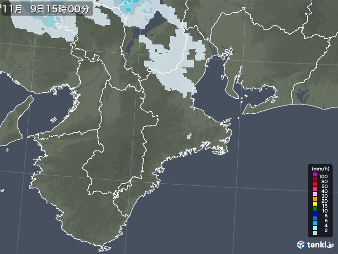 三重県の雨雲レーダー(2020年11月09日)