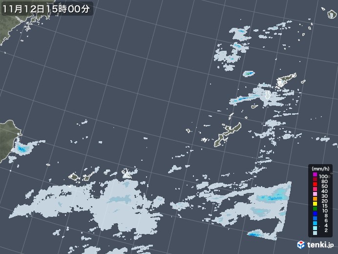沖縄地方の雨雲レーダー(2020年11月12日)