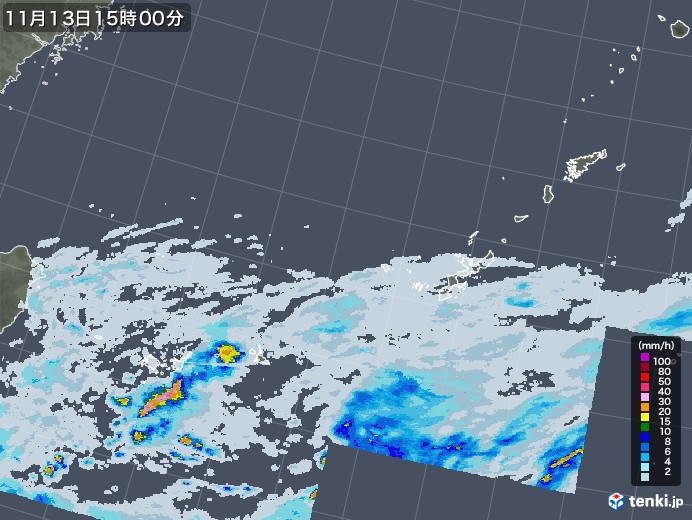 沖縄地方の雨雲レーダー(2020年11月13日)