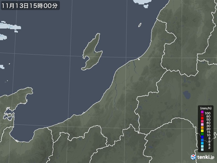 新潟県の雨雲レーダー(2020年11月13日)