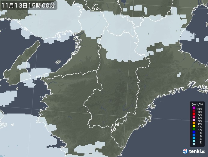 奈良県の雨雲レーダー(2020年11月13日)