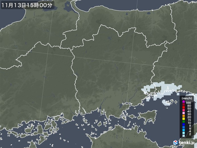 岡山県の雨雲レーダー(2020年11月13日)