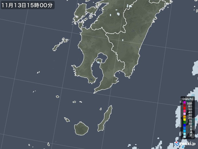 鹿児島県の雨雲レーダー(2020年11月13日)