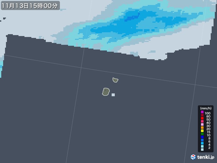南大東島(沖縄県)の雨雲レーダー(2020年11月13日)