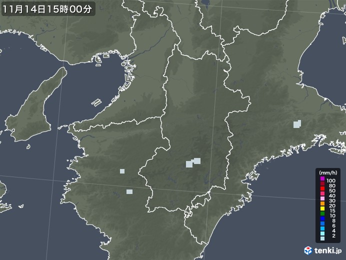 奈良県の雨雲レーダー(2020年11月14日)