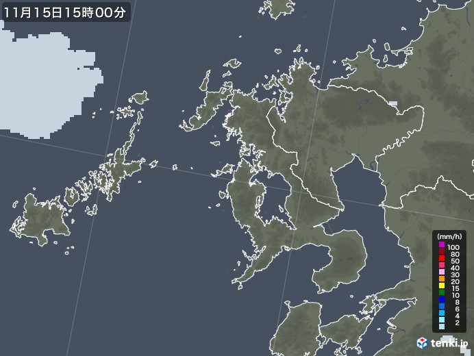 長崎県の雨雲レーダー(2020年11月15日)