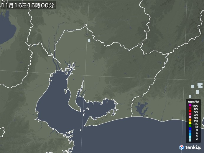 愛知県の雨雲レーダー(2020年11月16日)