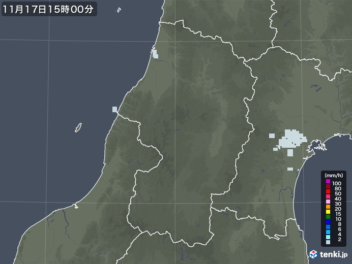 山形県の雨雲レーダー(2020年11月17日)