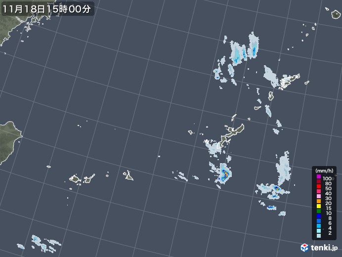 沖縄地方の雨雲レーダー(2020年11月18日)