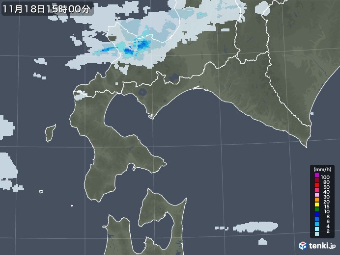 道南の雨雲レーダー(2020年11月18日)