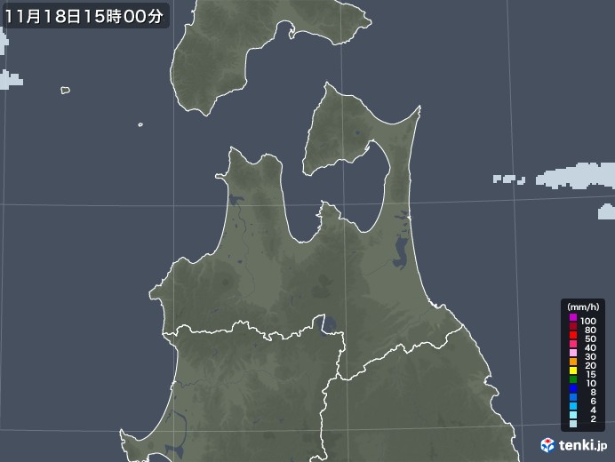 青森県の雨雲レーダー(2020年11月18日)
