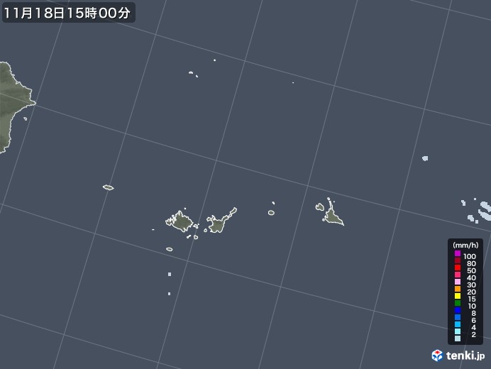 宮古・石垣・与那国(沖縄県)の雨雲レーダー(2020年11月18日)
