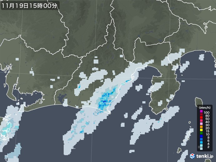 静岡県の雨雲レーダー(2020年11月19日)