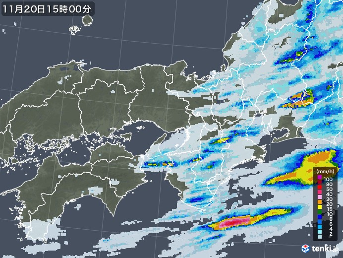 近畿地方の雨雲レーダー(2020年11月20日)