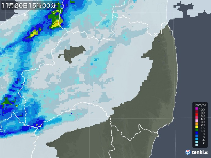 福島県の雨雲レーダー(2020年11月20日)