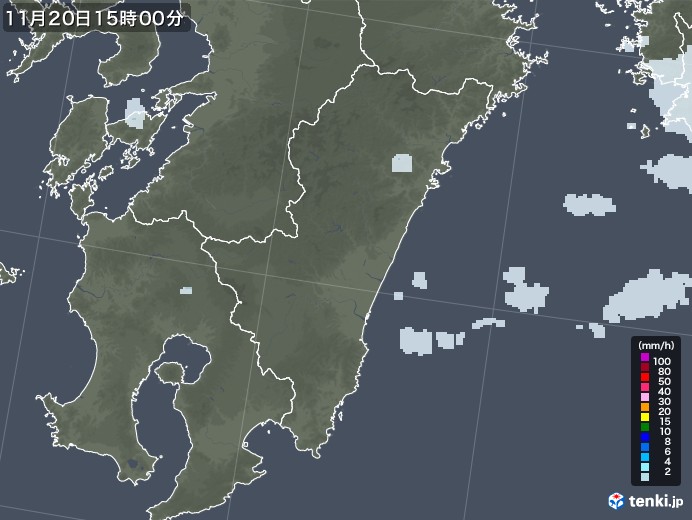 宮崎県の雨雲レーダー(2020年11月20日)