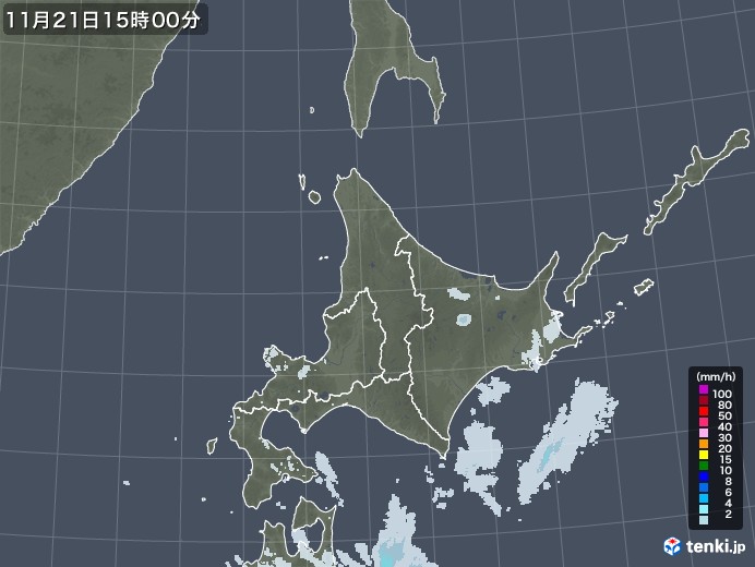 北海道地方の雨雲レーダー(2020年11月21日)