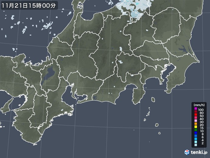東海地方の雨雲レーダー(2020年11月21日)