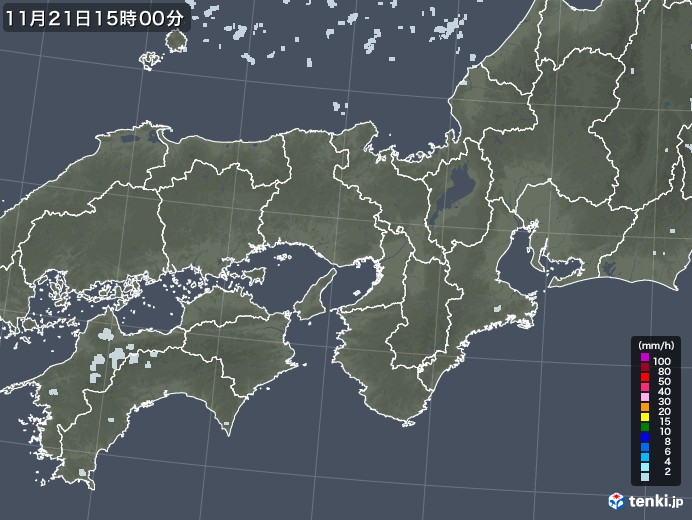 近畿地方の雨雲レーダー(2020年11月21日)
