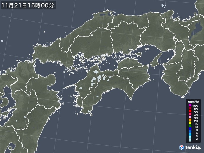 四国地方の雨雲レーダー(2020年11月21日)