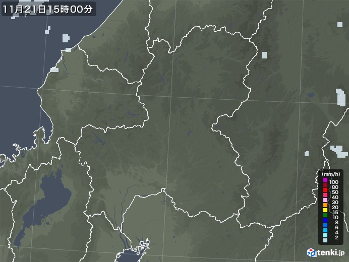 岐阜県の雨雲レーダー(2020年11月21日)