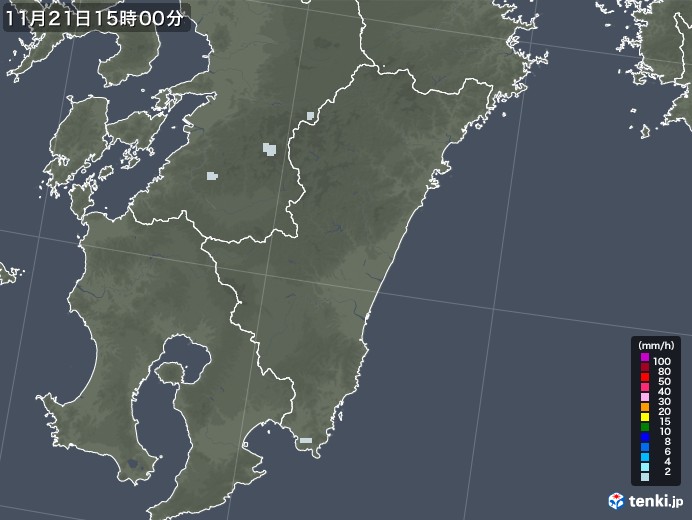 宮崎県の雨雲レーダー(2020年11月21日)