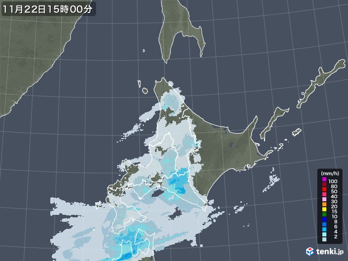 北海道地方の雨雲レーダー(2020年11月22日)