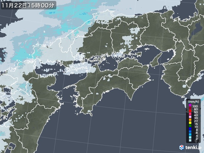 四国地方の雨雲レーダー(2020年11月22日)