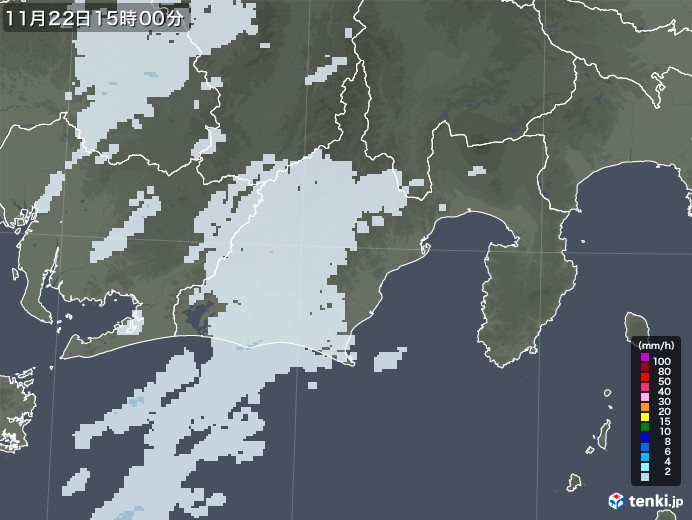 静岡県の雨雲レーダー(2020年11月22日)